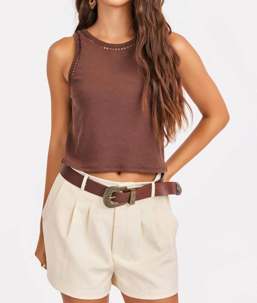 NEW SAGE THE LABEL embroidered tank top in brown